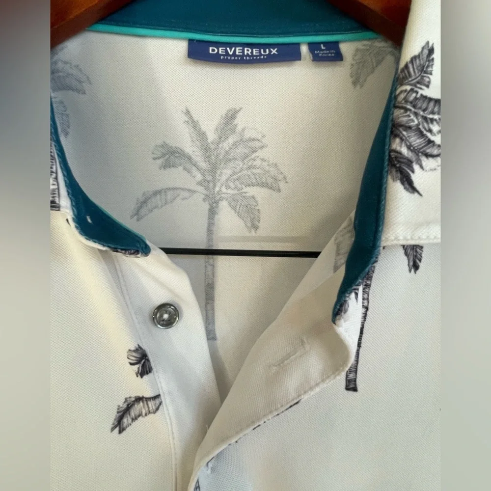 🖤⛳️NWOT DEVEREUX golf polo shirt size L in cool palm tree pattern in black/white - Picture 3 of 5